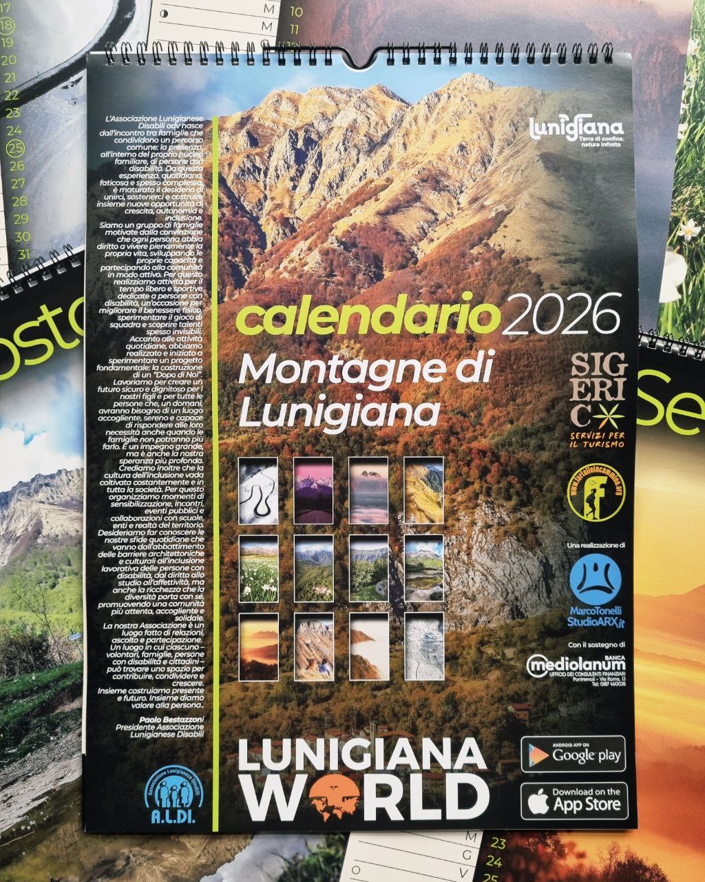 Sostieni insieme a noi l'Associazione Lunigianese Disabili ALDI acquistando il nuovo calendario dedicato alle montagne delle Lunigiana.