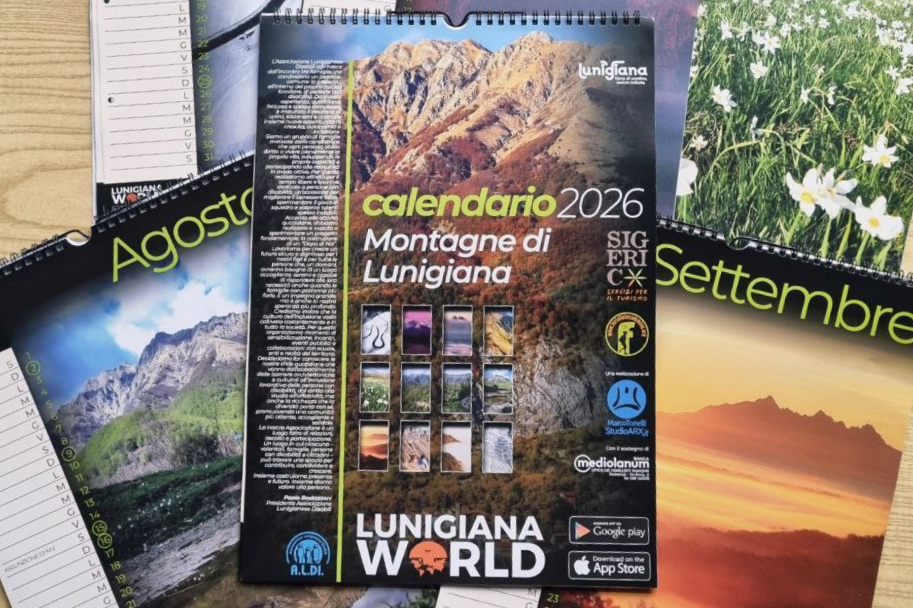 Sostieni insieme a noi l'Associazione Lunigianese Disabili ALDI acquistando il nuovo calendario dedicato alle montagne delle Lunigiana.